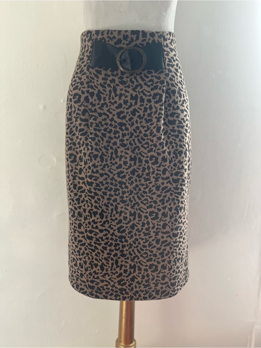 Charlotte Russe Leopard Print Midi Pencil Skirt in Beige and Black